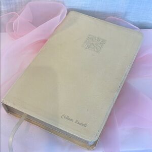 Vintage White Leather Book with Ribbon Bookmark